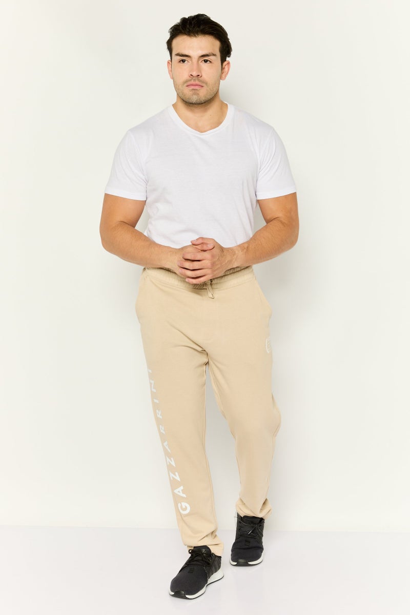 Gazzarrini Men Regular Fit Drawstring Brand Logo Sweatpants, Beige - Image 2